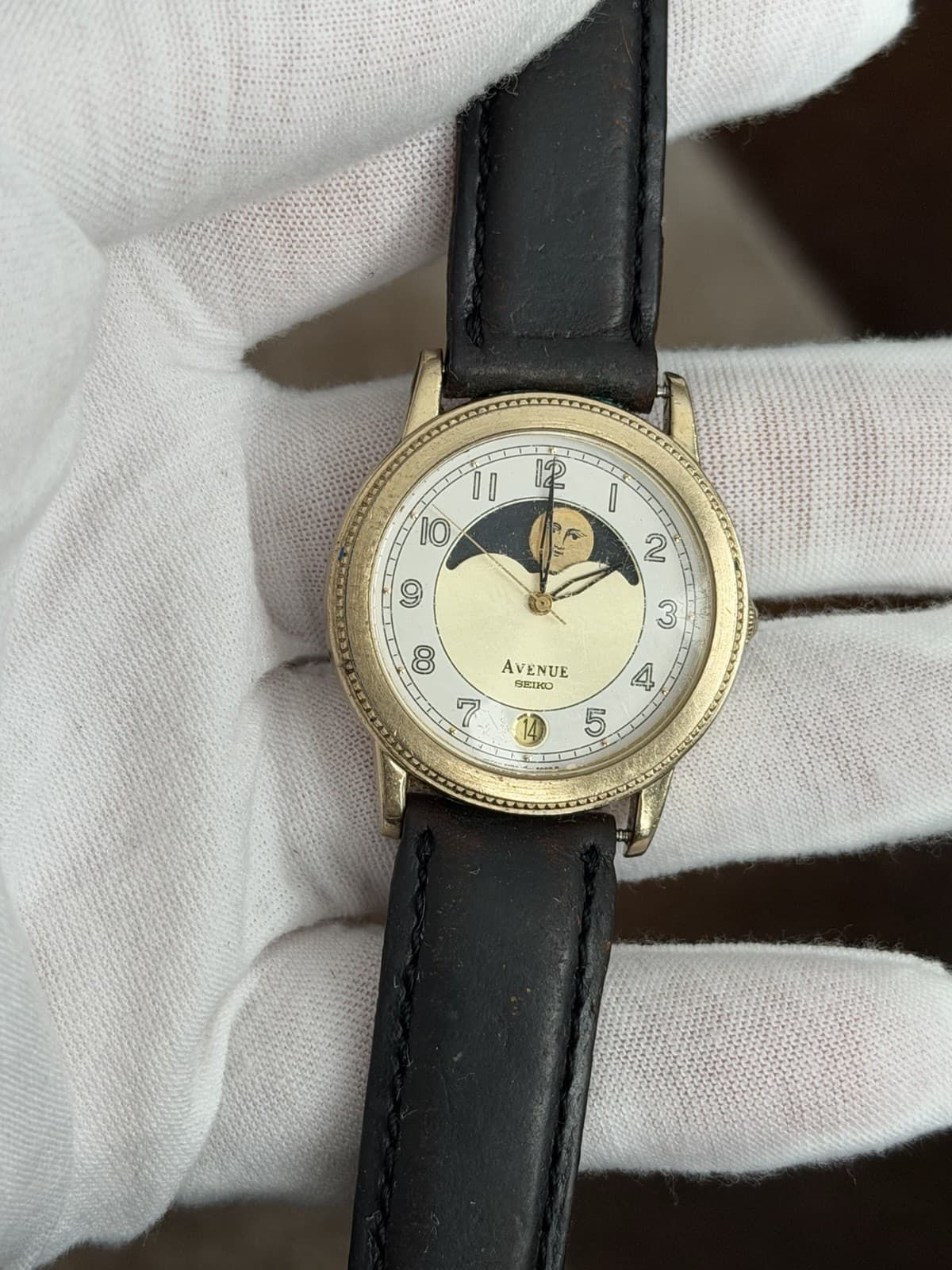Rare Vintage Seiko Avenue 6F34-6000 Men’s Moon Phase Dress Watch JDM 1980s