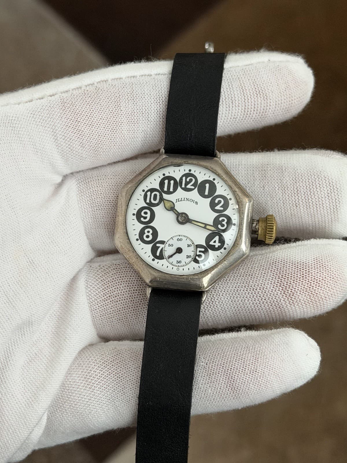 Vintage Illinois Sterling Silver Telephone Dial Art Deco Military Trench Watch - Image 1