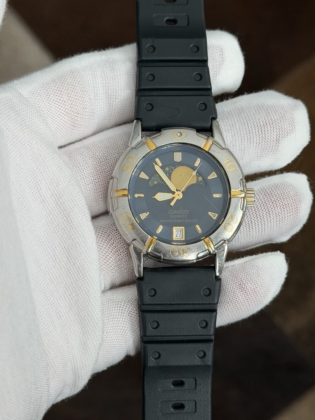 Rare Vintage Casio Moon Phase MD-717 Men’s Quartz Sports Watch JDM 1980s - Image 1