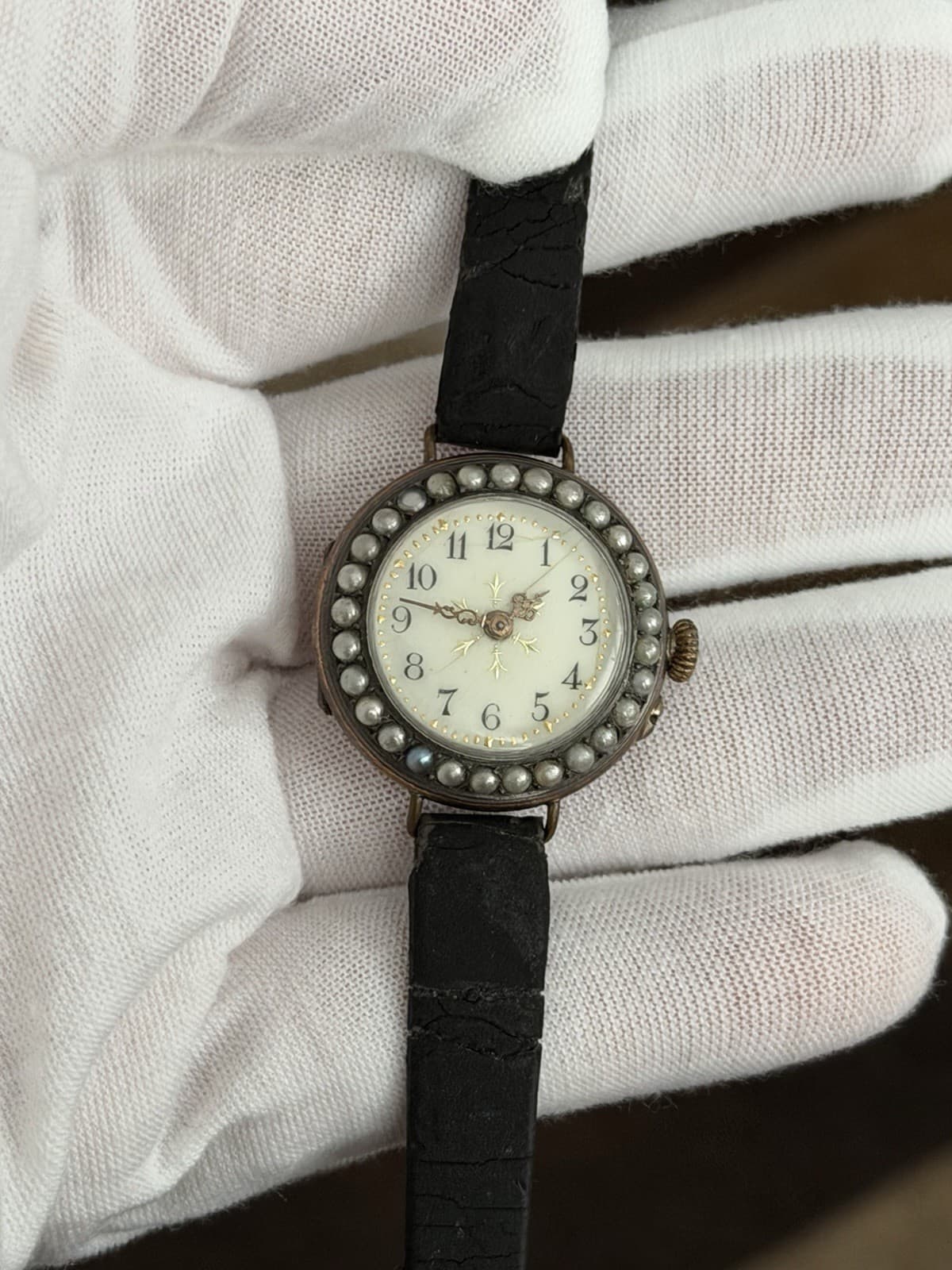Vintage Vacheron Constantin Lépine 10K Gold Pearl Bezel Enamel Art Deco Watch - Image 1