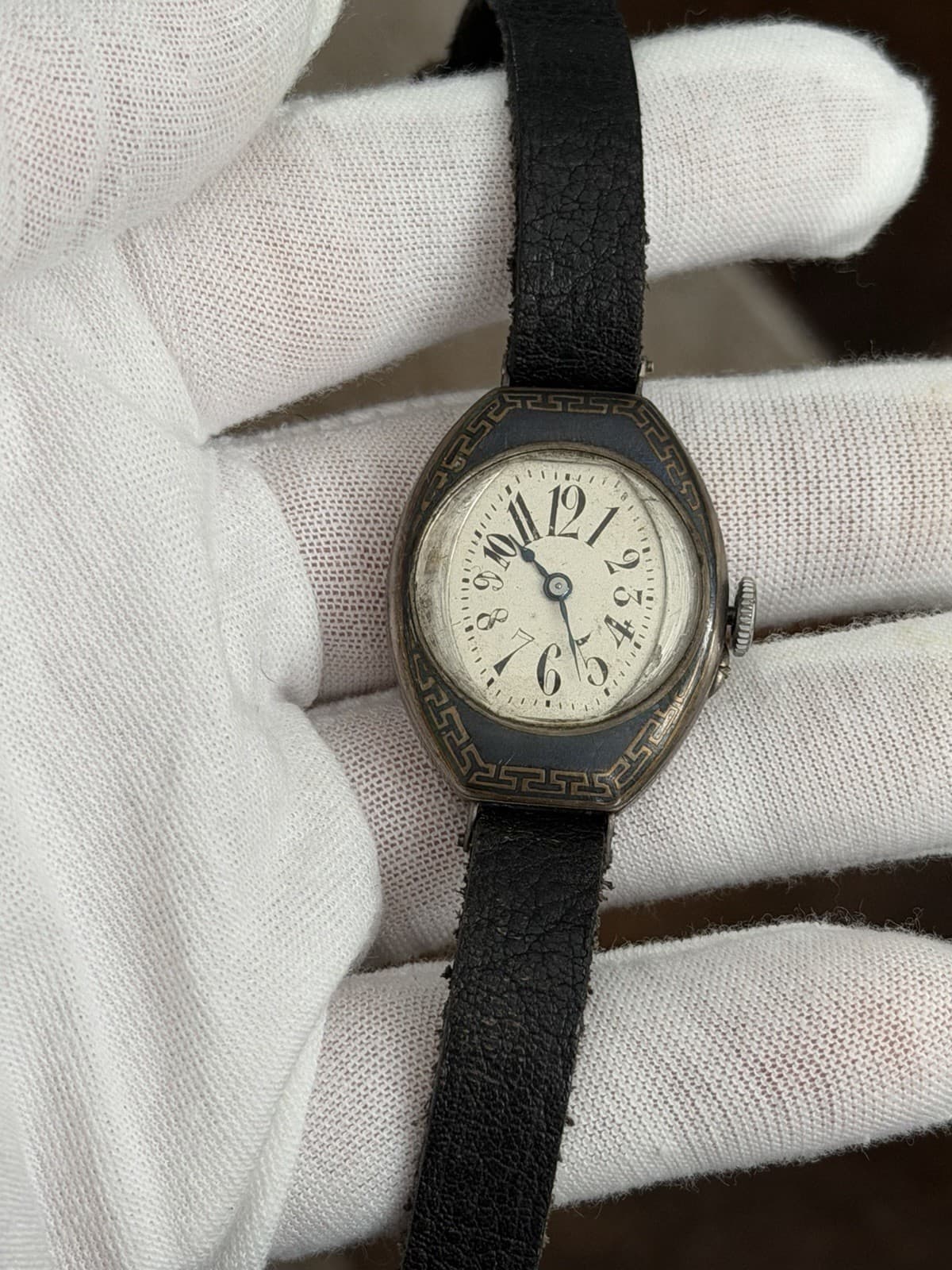 Vintage Niello Sterling Silver Art Deco Men’s Pin Set Manual Wind Watch 1920s - Image 1