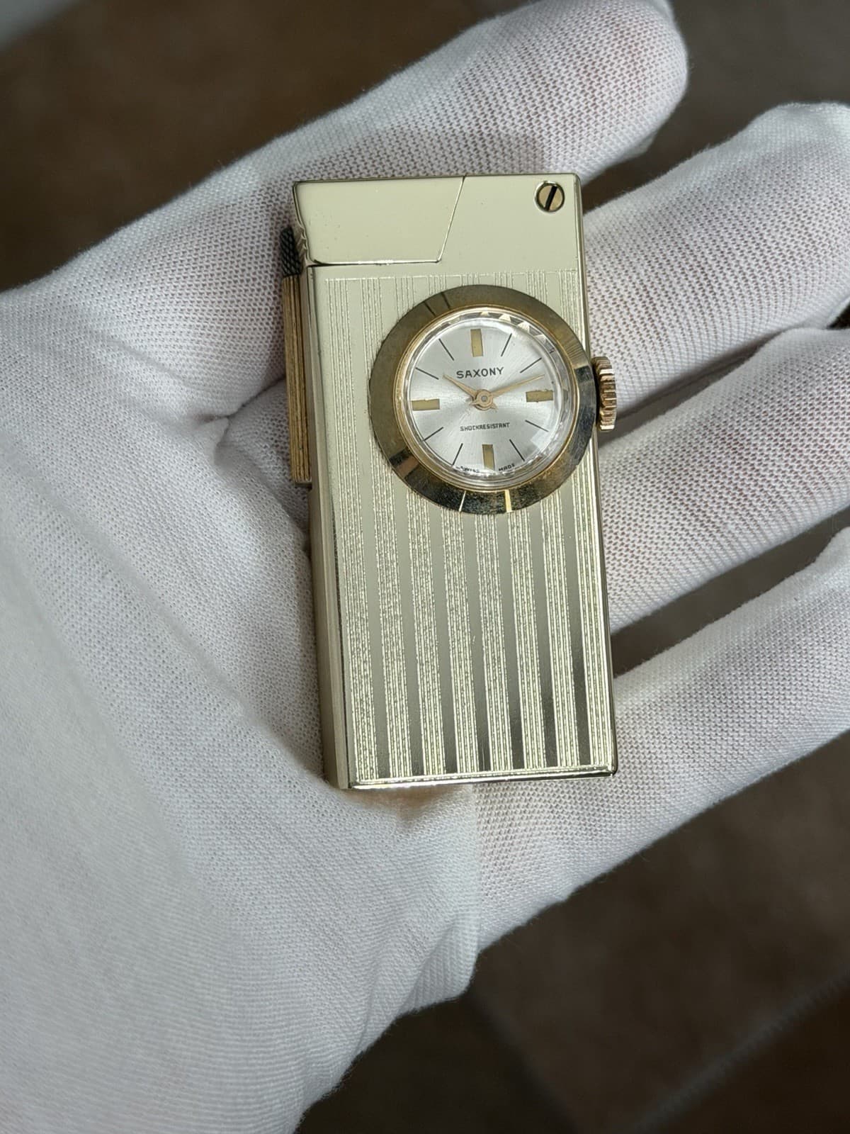Vintage Sheffield Saxony Gold Plated Swiss Lighter Clock 1930s - Image 1