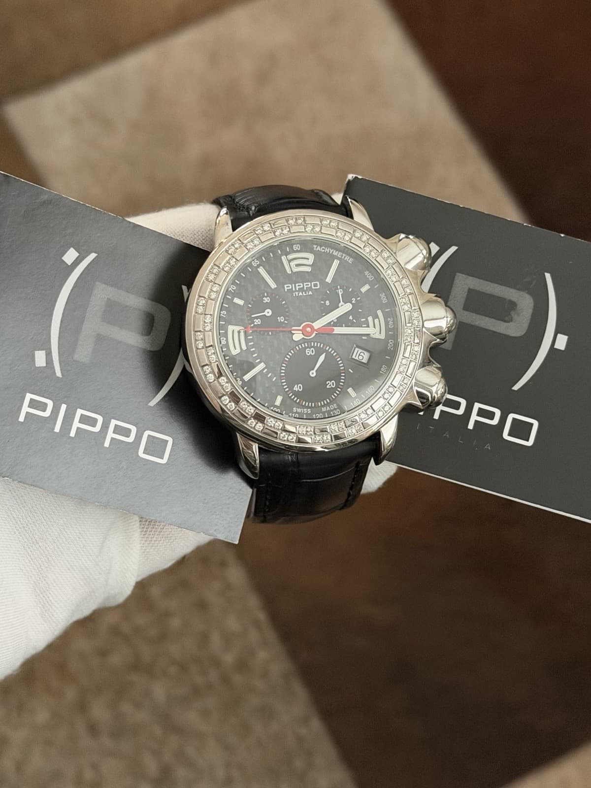 Pippo Italia Cabochon Grand 78 Chronograph Diamond Bezel Swiss Sports Watch - Image 1