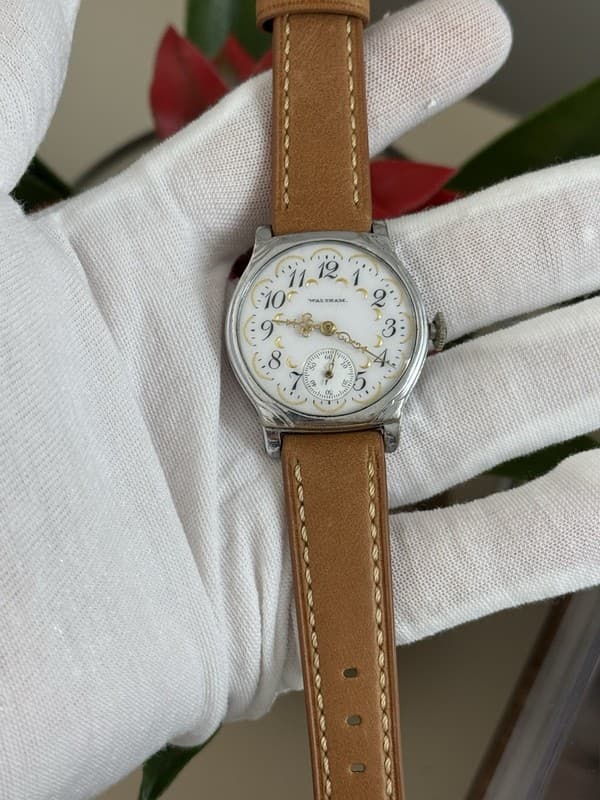 Vintage Waltham Art Deco Fancy Enamel Dial Men’s Manual Engraved Cushion Watch