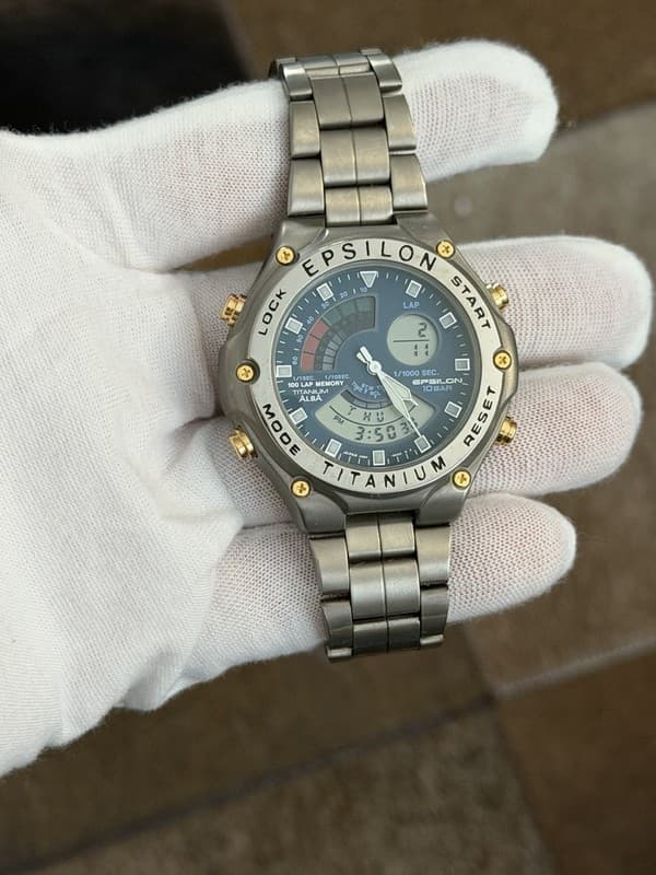 Rare Vintage Seiko Alba Epsilon Titanium Ana-Digi Men’s Sports Watch V084-8000