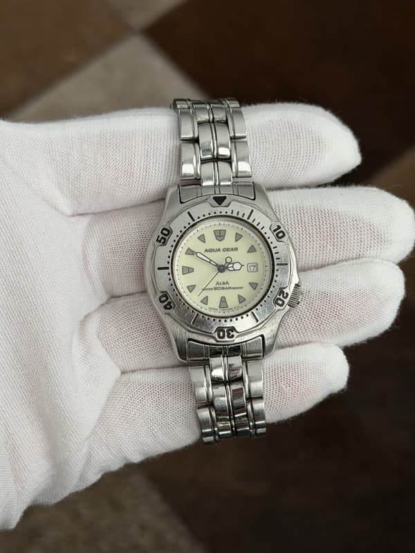Rare Vintage Alba Aqua Gear V782-0270 Ladies Luminous Diver Sports Watch JDM 90s