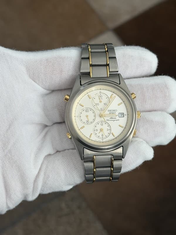 Rare Vintage Seiko Spirit Titanium Alarm Chronograph Sports Watch 7T32-6000 JDM