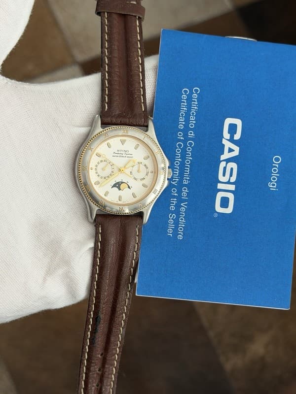 Rare Vintage Casio Sting STN-605W Moon Phase Triple Calendar Dress Watch JDM 80s