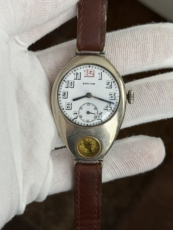 Vintage Enicar WWI 15J Swiss Compass Military Trench Watch