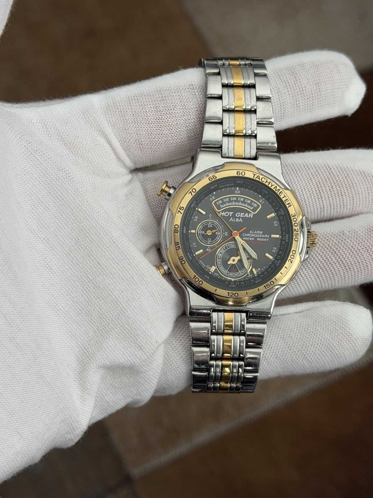 Rare Vintage Alba Hot Gear V682-6040 Alarm Chronograph Sports Watch JDM 1990s