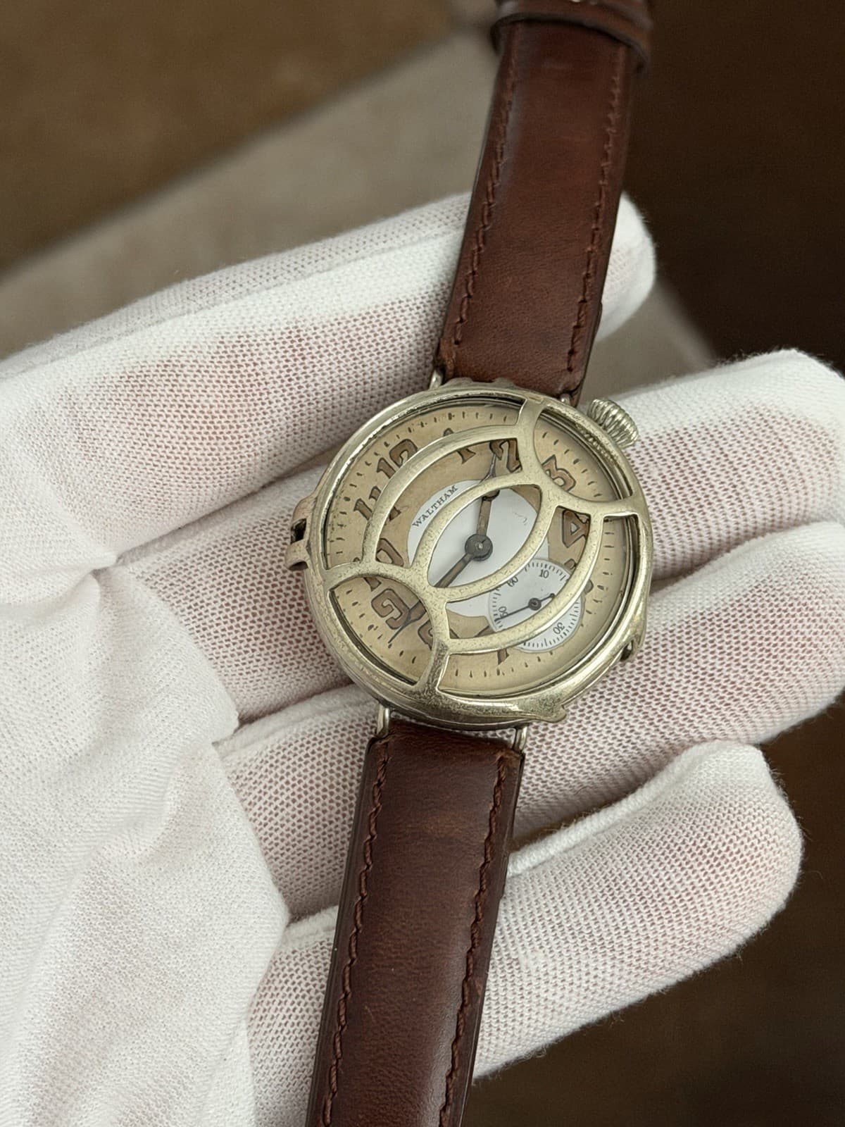 Vintage Waltham WWI Shrapnel Guard Military Trench Watch