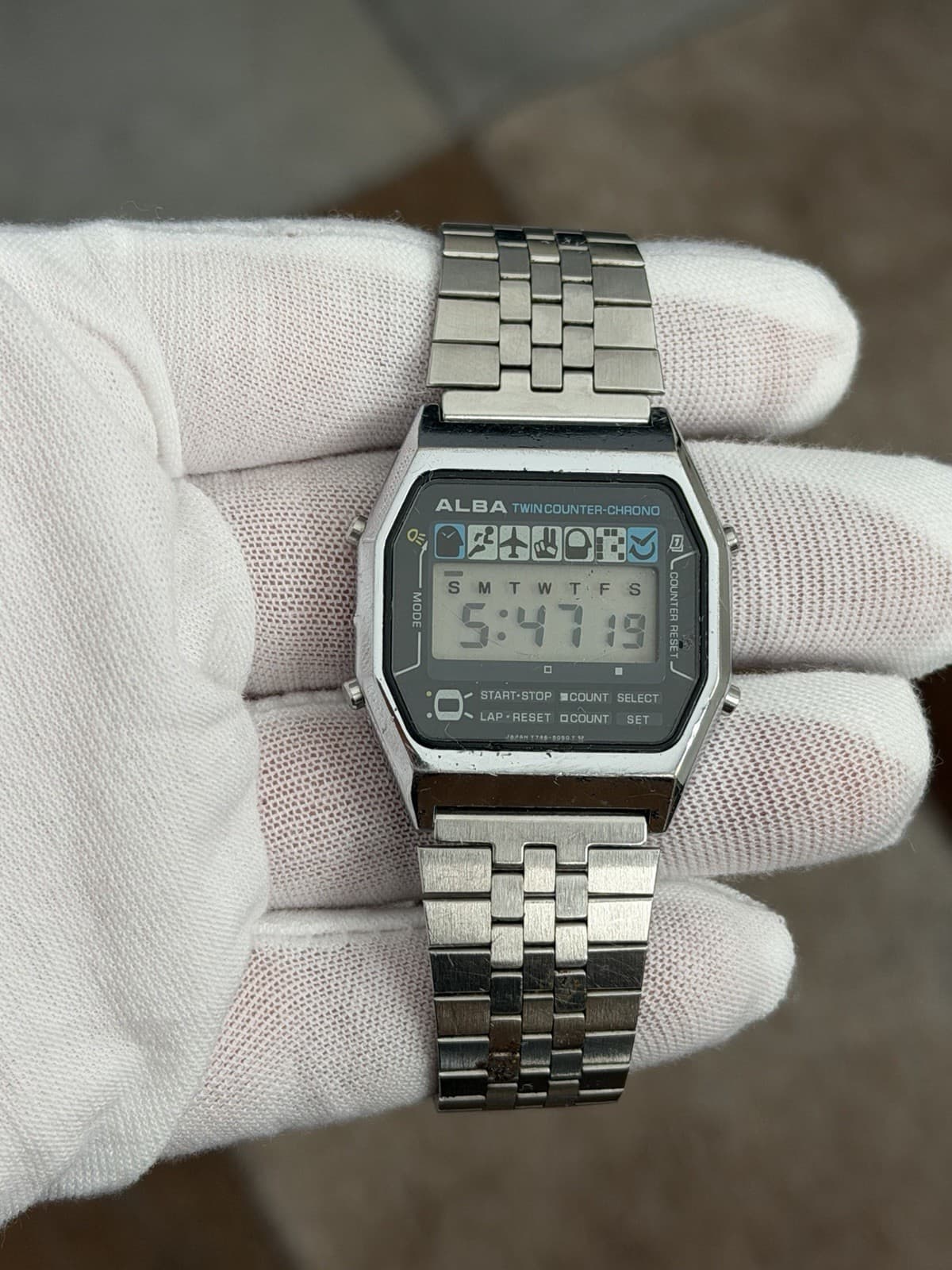 Rare Vintage Alba Y746-5040 Twin Counter-Chrono Digital Sports Watch JDM 80s