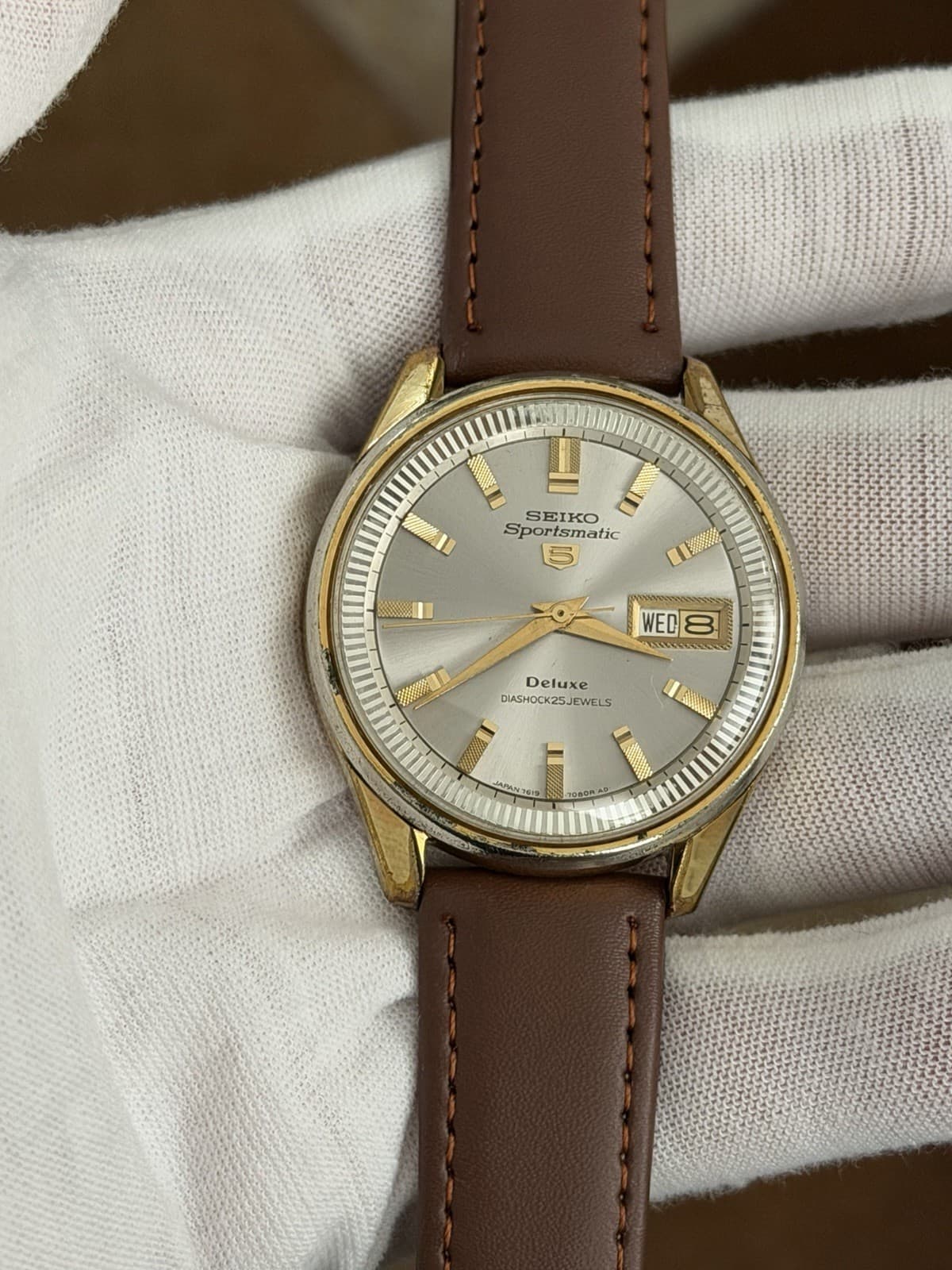 Rare Vintage Seiko 5 Sportsmatic Deluxe 7619-7070 Automatic Dress Watch JDM 60s